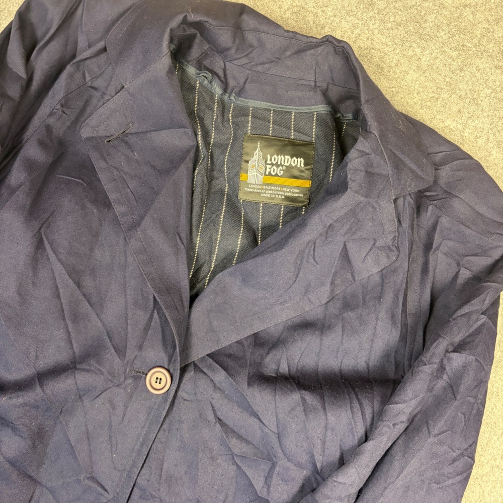 Vintage London Fog Navy Blue Trench Coat Belted Made in USA Pinstripe Lining